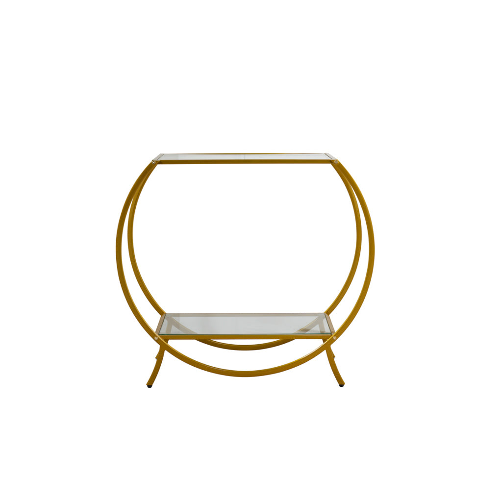 Zenor Gold Console Unit – Contemporary Glass Shelved Console Table