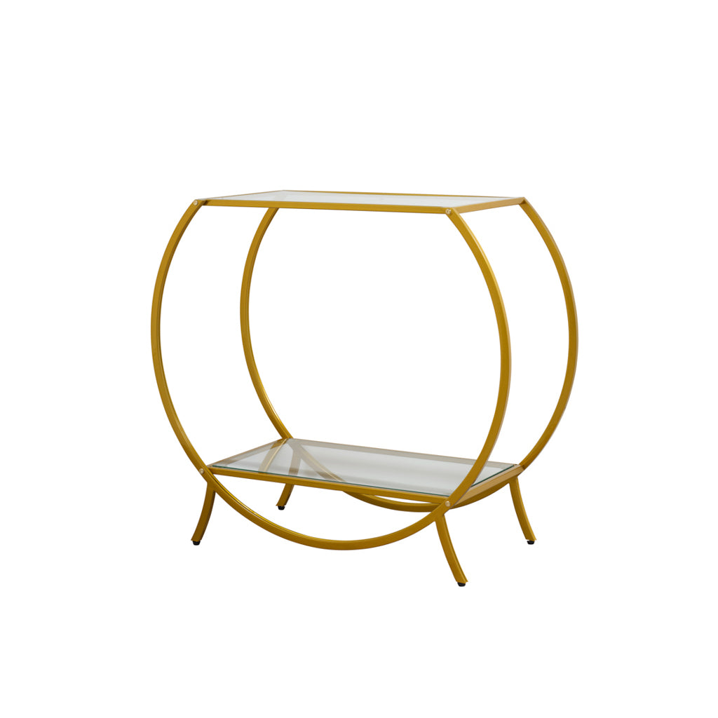 Zenor Gold Console Unit – Contemporary Glass Shelved Console Table